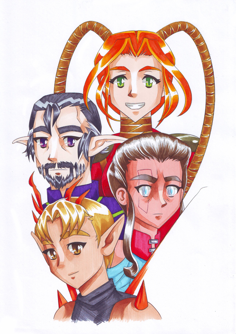The cast | Early likeness of the crew, pen and copic.