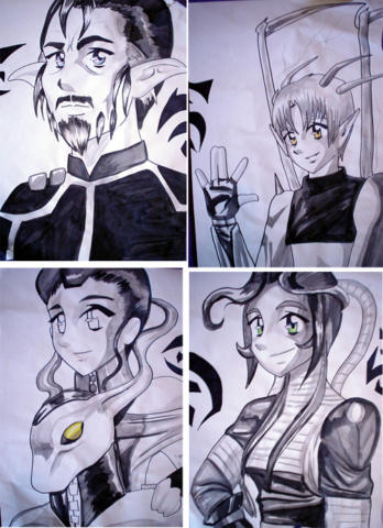 OG portraits | First set of portraits I drew of the cast, circa 2005, Black ink.