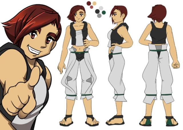 Anime charactersheet. Close-up and turnaround.