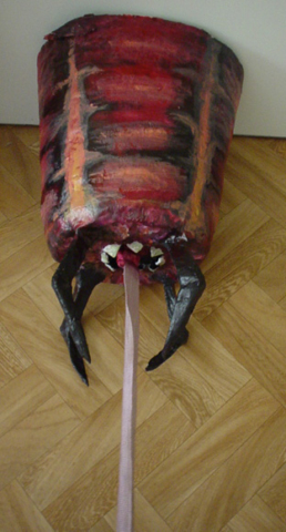 Barnacle (Half life 2). Paper mache, paint and cloth. I call him Robert.