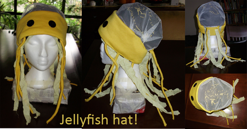 Jellyfish hat. Cloth, buttons.