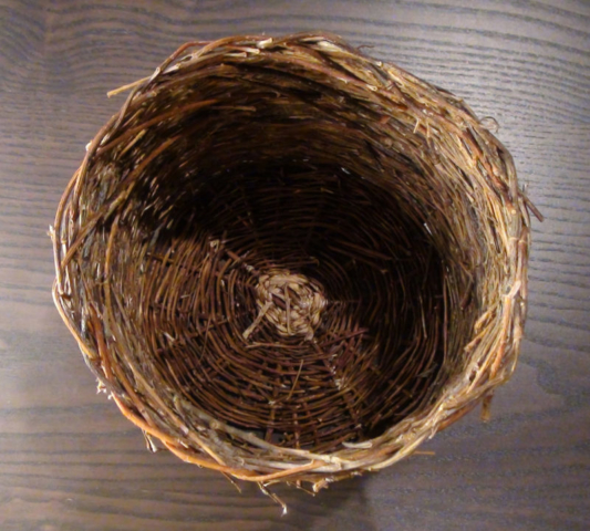 Mixed materials basket (hedge trimming, willow, daffodil)